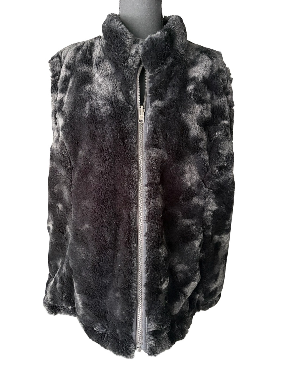 Women's Reversible Faux Fur Zip-Front Vest - Black